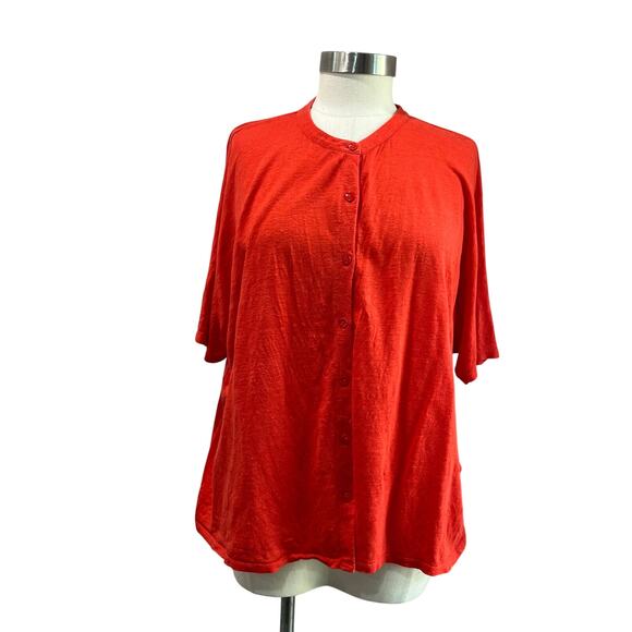 Eileen Fisher Red Organic Linen Button Front Top Boxy Size L - Picture 1 of 7
